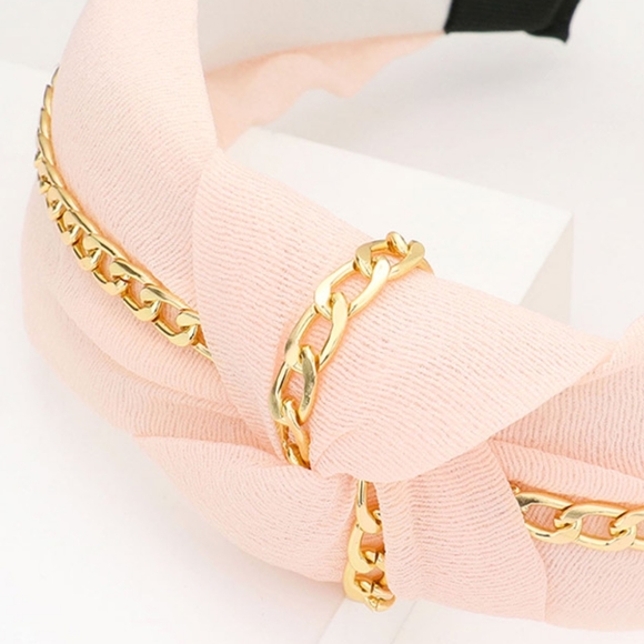 Gold Chain Peach Knot Headband Bling Fashion Hair Cute Statement Accessory Trim - Picture 2 of 2